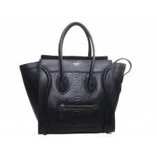 Чанта Celine Luggage Medium Tote от телешка кожа, черна с черна змийска кожа