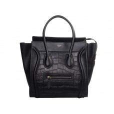 Чанта Celine Luggage Medium Tote от телешка кожа в черно с крокодилска кожа