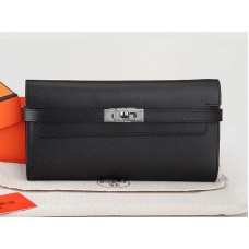 Hermes Epsom оригинален телешки Kelly дълъг портфейл черен