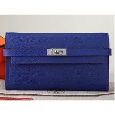 Hermes Epsom оригинален телешки портфейл Kelly Long Electric Blue
