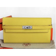 Hermes Epsom оригинален телешки портфейл Kelly Long Lime Green