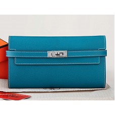 Hermes Epsom оригинален телешки Kelly дълъг портфейл средно син