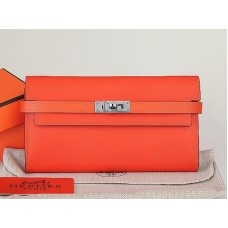 Hermes Epsom оригинален телешки портфейл Kelly Long Orange