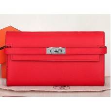 Hermes Epsom оригинален телешки портфейл Kelly Long червен