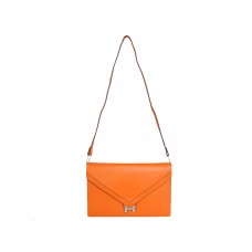 Hermes Pilot Envelope Clutch Orange със сребърен обков
