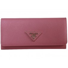 Кожен портфейл Prada Saffiano с триъгълно лого, розов