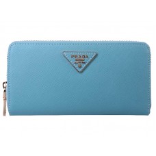 Портфейл Prada Saffiano Zippy с триъгълно лого в син цвят