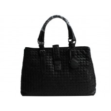 Черна кожена чанта Bottega Veneta Roma Intrecciato