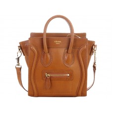 Мини чанта Celine Luggage Tote от телешка кожа Camel