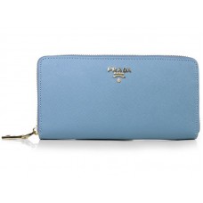 Портфейл Prada Saffiano Zippy в светлосин цвят
