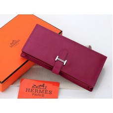 Hermes Epsom Оригинална телешка кожа Bearn Japonaise Bi-Fold Виолетово Червено