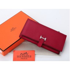 Hermes Epsom Оригинален телешки Bearn Japonaise Bi-Fold Портфейл Бордо