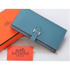 Hermes Epsom оригинален телешки Bearn японски двусгъваем портфейл светло син