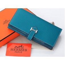 Hermes Epsom оригинален телешки Bearn японски двусгъваем портфейл средно син