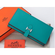 Hermes Epsom Оригинален телешки Bearn Japonaise Bi-Fold Портфейл Turquoise