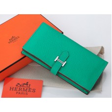 Hermes Dogon Togo Оригинален телешки Bearn Japonaise Bi-Fold Портфейл Зелен