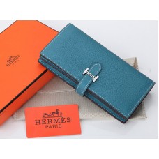 Hermes Dogon Togo Оригинален телешки Bearn Japonaise Bi-Fold Портфейл Средно Син