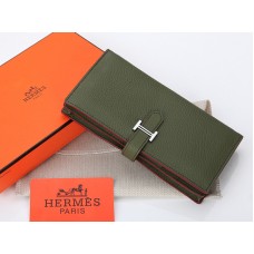 Hermes Dogon Togo Оригинален телешки Bearn Japonaise Bi-Fold Портфейл Olive