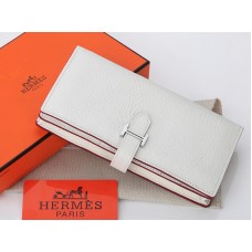 Hermes Dogon Togo Оригинален телешки Bearn Japonaise Bi-Fold Портфейл Бял