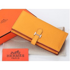 Hermes Dogon Togo Оригинален телешки Bearn Japonaise Bi-Fold Портфейл Жълт