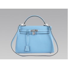 Hermes Kelly 32 см Togo кожа Clemence сини дънки