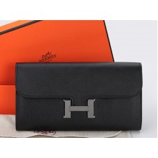 Hermes Epsom оригинален телешки портфейл Constance Long черен