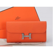 Hermes Epsom оригинален телешки портфейл Constance Long Orange