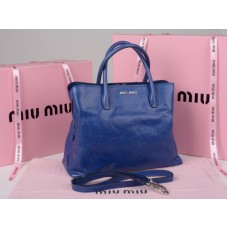 Кожена чанта Miu Miu Glazed в синьо