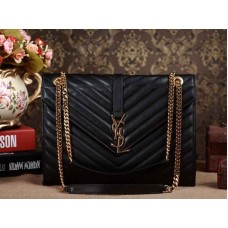 Голяма класическа чанта с монограм на Yves Saint Laurent от черна агнешка кожа Matelasse