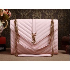 Yves Saint Laurent Classic Large Monogram Satchel in Pink Grain de Poudre Textured Matelasse Leasse