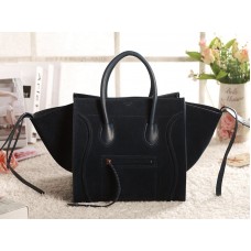 Чанта Celine Luggage Phantom Square Tote от велур, тъмносиня, от естествена кожа