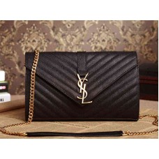 Чанта YSL Medium Monogram, черна, с текстурирана ватирана кожа и прахообразен принт