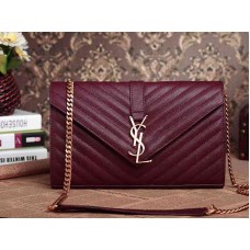 Чанта YSL Medium Monogram, черна, пурпурно-зърнеста, текстурирана, от естествена кожа Matelasse