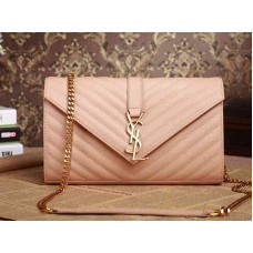 Чанта YSL Medium Monogram, тъмнобежова, с текстурирана кожа Matelasse и пудра