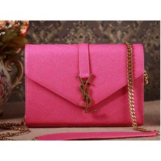 Червило за устни YSL Small Monogram Satchel, цвят фуксия, текстурирана кожа Matelasse