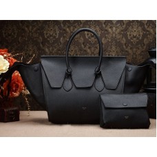 Чанта Celin Tie Nano с горна дръжка от кожа, черна