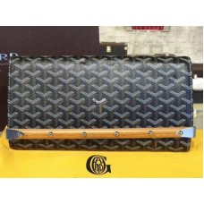 Чанта Goyard Chevron Monte Carlo Bois, черна с кафява кожена тапицерия