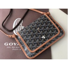 Портфейл Goyard Goyardine Plumet Crossbody, черен с кафява кожена тапицерия