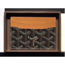 Калъф за карти Goyard Goyardine Saint Sulpice черен с кафява кожена тапицерия