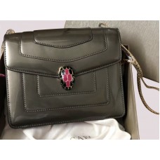 Bvlgari Калъф за чанта Serpenti Forever 20 см, металик, телешка кожа, тъмносив