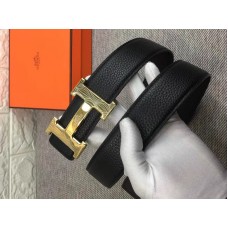 Hermes Shiny Gold H колан с катарама и обратима кожена каишка черно