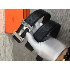 Hermes Shiny Silver H колан с катарама и обратима кожена каишка черно