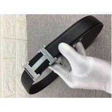 Hermes Silver H колан с катарама и обратима кожена каишка черно