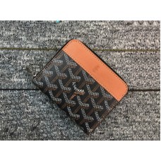 Малък портфейл с цип Goyard Chevron, черен с кафява кожена тапицерия