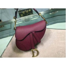 Чанта Dior Mini Saddle от телешка кожа, златист обков, бордо m0447s1