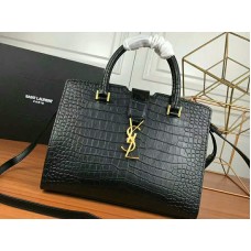 Saint Laurent Cabas Ysl малък парфюм от гладка кожа, черен