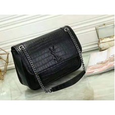 Saint Laurent Niki Medium в релефно черно в крокодилско сиво