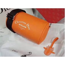 Чанта тип „ролка“ Dior от деним, зърнеста телешка кожа, оранжева