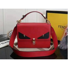 Черна кожена чанта Fendi Kan I, червена f5533