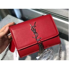 Портфейл от телешка кожа Saint Laurent Kate Chain, червен